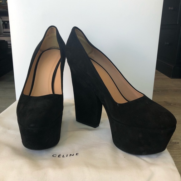 Celine Black Platform chunky heal blk suede - Picture 1 of 7
